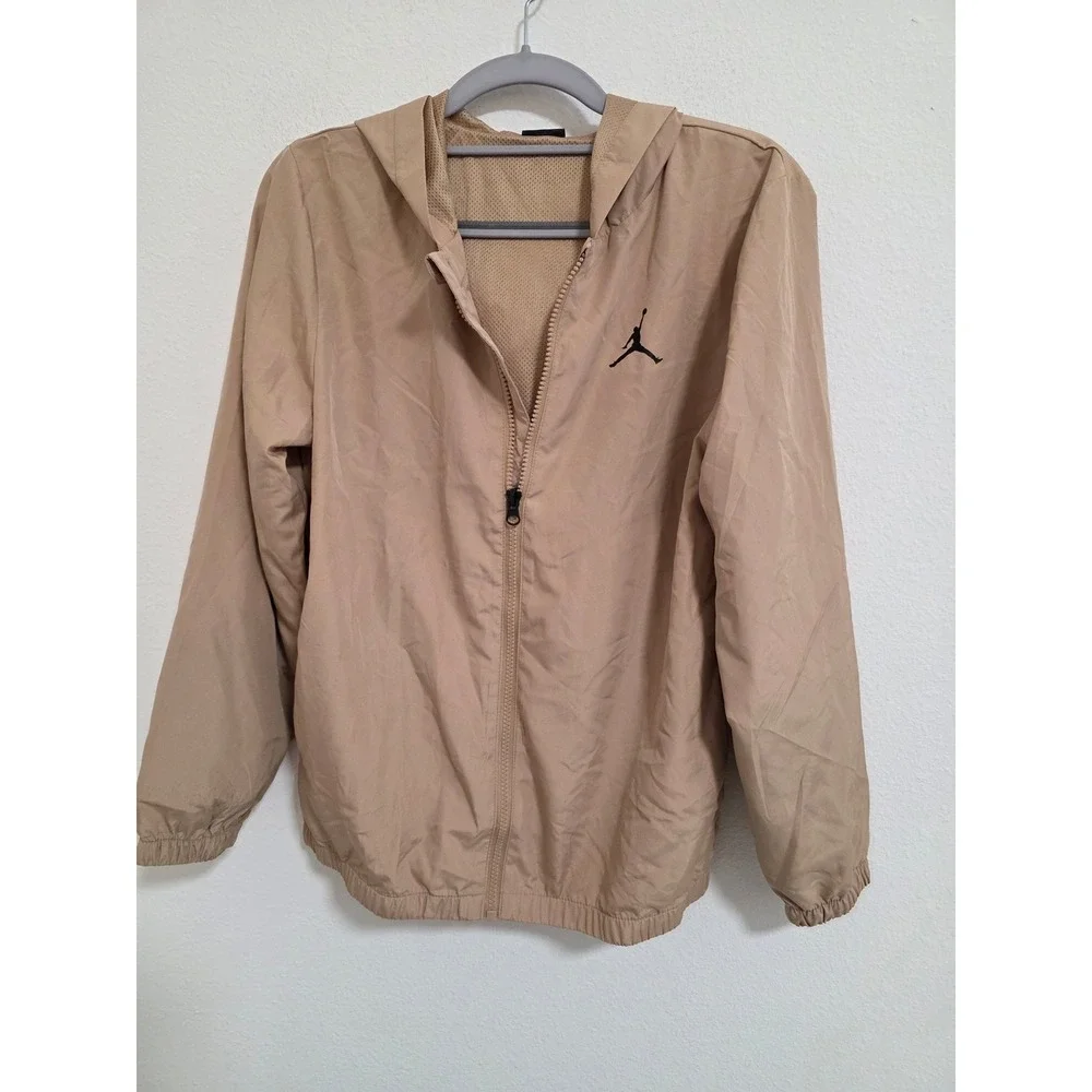 Jordan Boys kids Windbreaker Jacket Tan Khaki Jumpman Logo Full Zip Hooded Lg